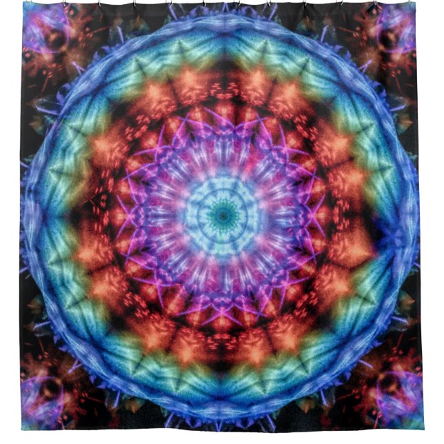 Vibrant Tie Dye Kaleidoscope Rainbow Mandala Shower Curtain (Front)