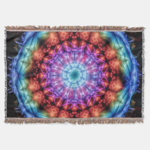 Vibrant Tie Dye Kaleidoscope Rainbow Mandala Throw Blanket