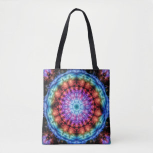 Vibrant Tie Dye Kaleidoscope Rainbow Mandala Tote Bag
