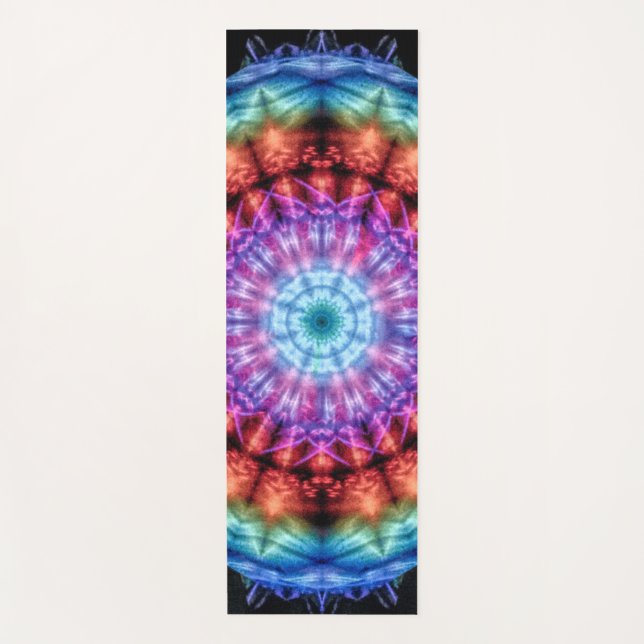 Vibrant Tie Dye Kaleidoscope Rainbow Mandala Yoga Mat (Front)