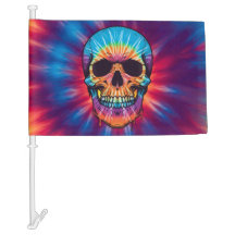 Vibrant Tie-Dye Skull Car Flag