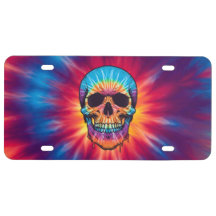 Vibrant Tie-Dye Skull License Plate