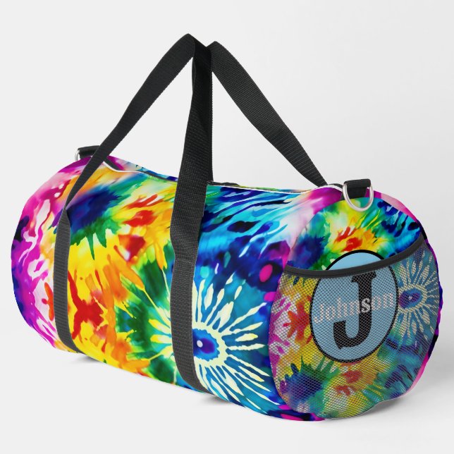 Vibrant Tie Dye Sport Kit Monogram Personalised Duffle Bag (Right Corner)