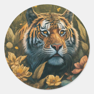 Vibrant Tiger Design Round Stickers