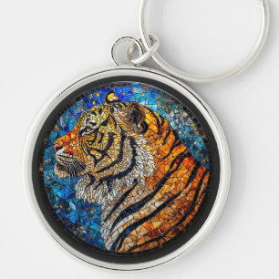 Vibrant Tiger Elegant Stained Glass Mosaic Key Ring