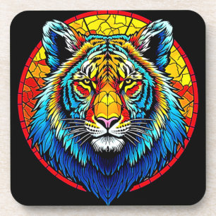 Vibrant Tiger Stained Glass Coaster