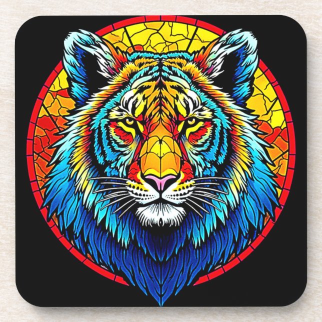 Vibrant Tiger Stained Glass Coaster (Front)