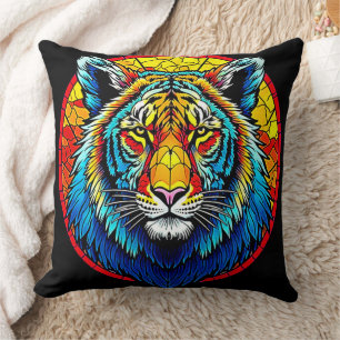 Vibrant Tiger Stained Glass Cushion