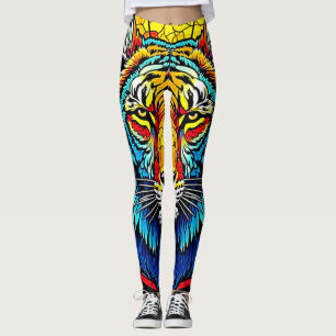 Vibrant Tiger Stained Glass Leggings