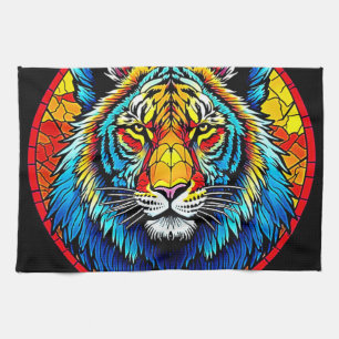 Vibrant Tiger Stained Glass Tea Towel
