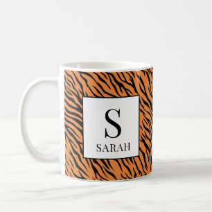 Vibrant Tiger Stripe Custom Initial Name Mug
