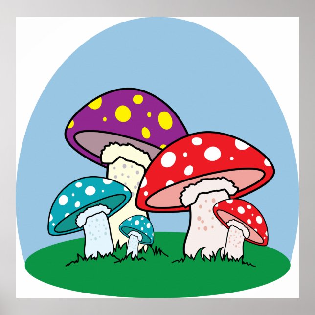 Vibrant Toadstool Mushroom Garden Poster (Front)
