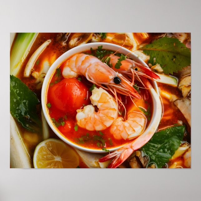 Vibrant Tom Yum Goong Thai Cuisine with Shrimp Poster (Front)