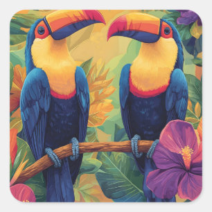 Vibrant Toucan PaintingTropical Birds in Paradise Square Sticker