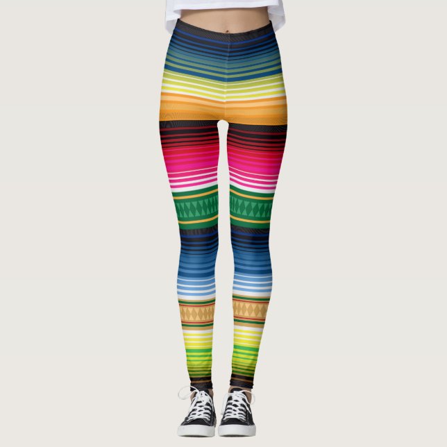 Vibrant Traditional Mexican Blanket Leggings (Front)