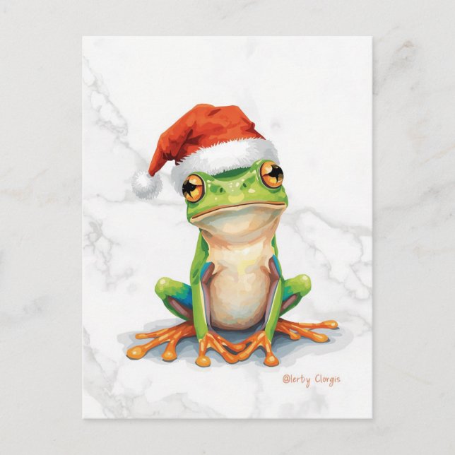 Vibrant Tree Frog Christmas Holiday Postcard (Front)