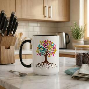 Vibrant Tree of Life: Roots and colourful leaves Mug