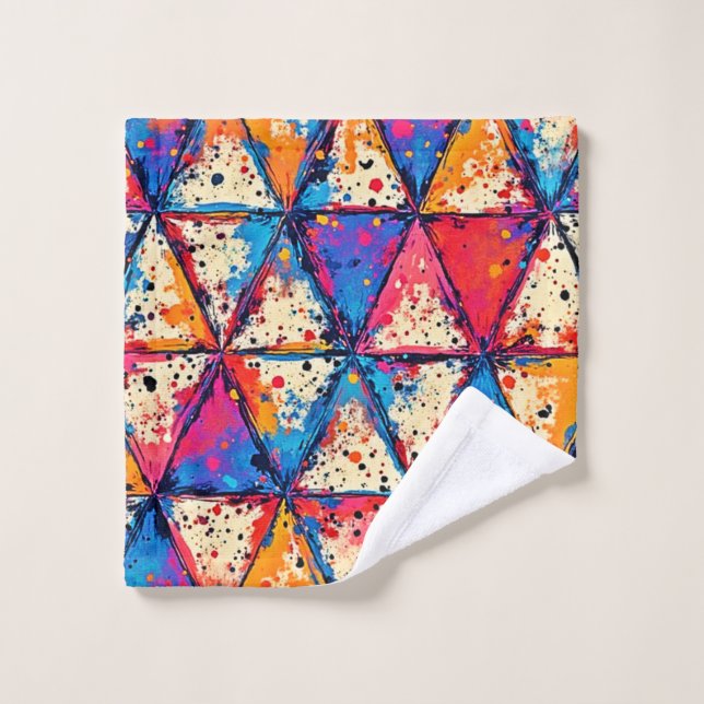 Vibrant Triangle Splatter Art Bath Towel Set (Wash Cloth)