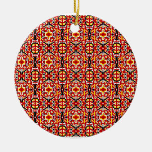 Vibrant Tribal Fusion Geometric Symmetry Pattern Ceramic Tree Decoration