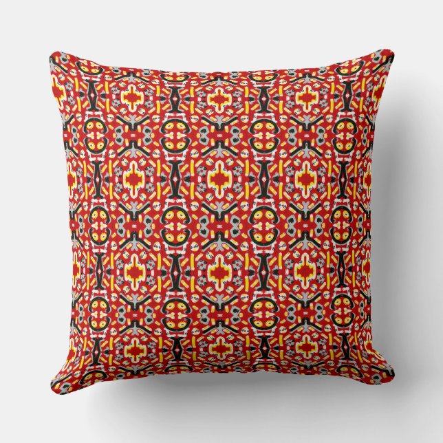 Vibrant Tribal Fusion Geometric Symmetry Pattern Cushion (Back)