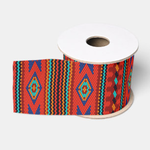Vibrant Tribal Geometric Boho Ethnic Pattern Grosgrain Ribbon