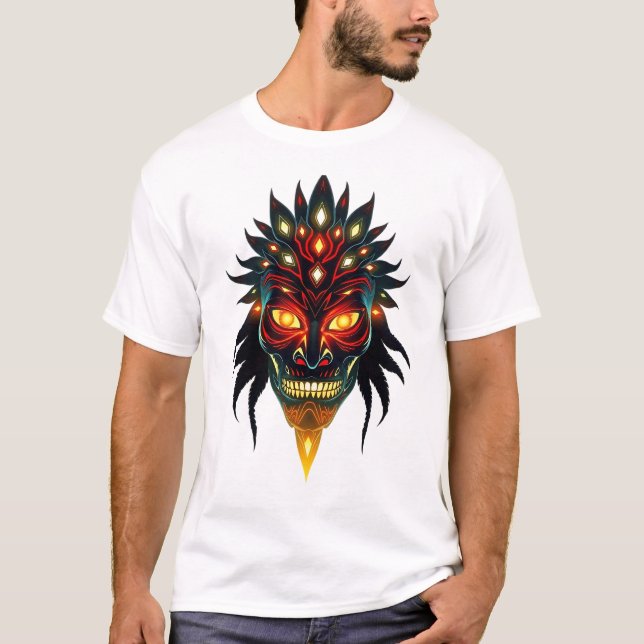 Vibrant Tribal Mask Alien Flare T-Shirt (Front)
