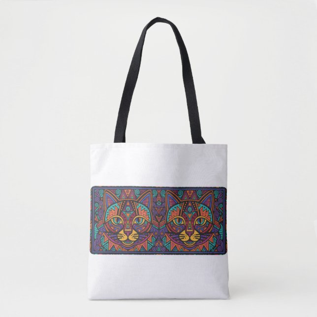 Vibrant Tribal Spirit Cats Tote Bag (Front)