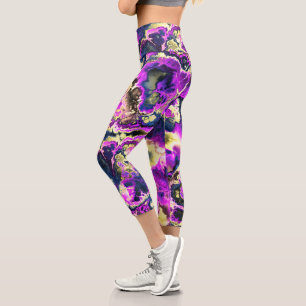 Vibrant Trippy Boho Hippie Fractal Marble Art Capri Leggings