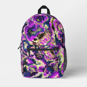 Vibrant Trippy Boho Hippie Fractal Marble Art Printed Backpack