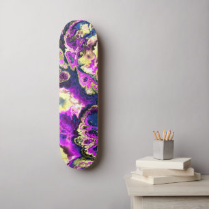 Vibrant Trippy Boho Hippie Fractal Marble Art Skateboard
