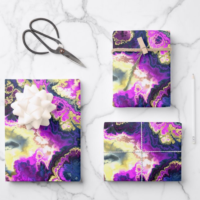 Vibrant Trippy Boho Hippie Fractal Marble Art Wrapping Paper Sheet (Front)