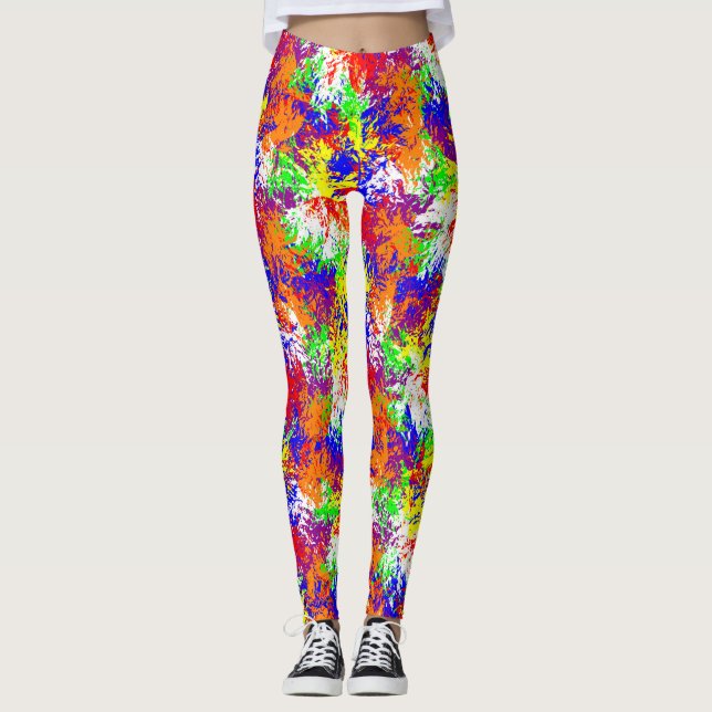 Vibrant Trippy Jiggle Pattern Leggings (Front)