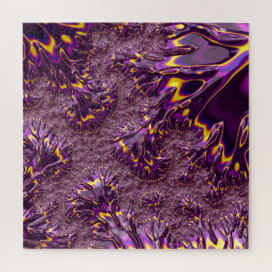 Vibrant Trippy Purple Yellow Groovy Fractal Art Jigsaw Puzzle