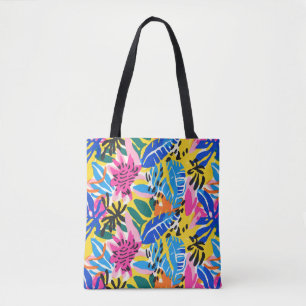 Vibrant Tropical Abstract Leaf Colourful Patterned Tote Bag