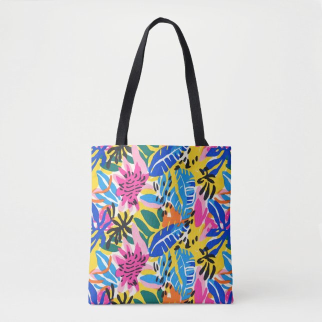 Vibrant Tropical Abstract Leaf Colourful Patterned Tote Bag (Front)