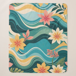 Vibrant Tropical Abstract Modern Green Blue Pink Sherpa Blanket