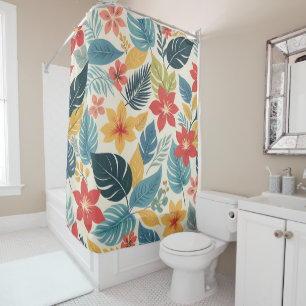 Vibrant Tropical Abstract Modern Green Blue Pink Shower Curtain