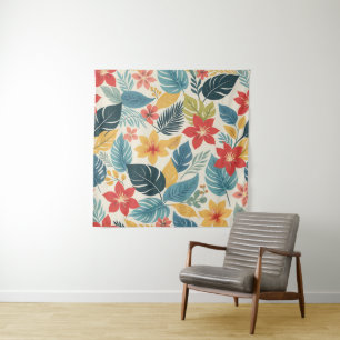 Vibrant Tropical Abstract Modern Green Blue Pink Tapestry