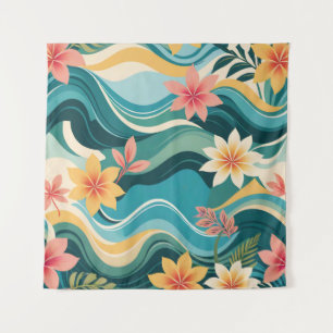 Vibrant Tropical Abstract Modern Green Blue Pink Tapestry