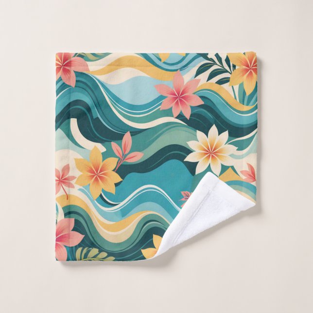 Vibrant Tropical Abstract Modern Green Blue Pink Wash Cloth (Wash Cloth)
