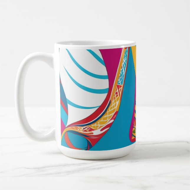 Vibrant Tropical Batik Fusion Abstract Leaves Coffee Mug (Left)