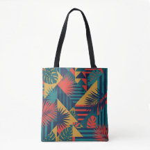Vibrant Tropical Bauhaus Geometric Leaf Print