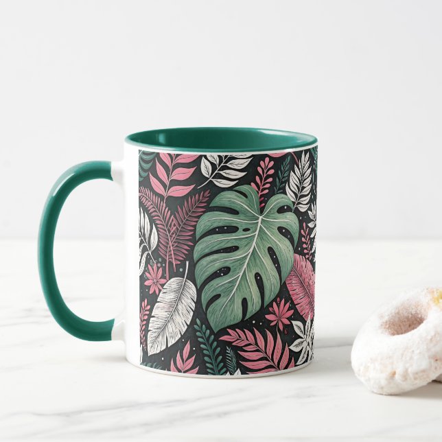 Vibrant tropical botanical mug (With Donut)