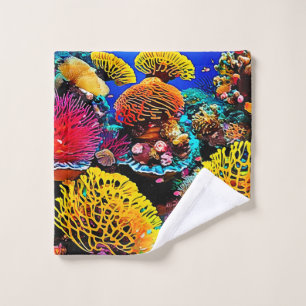 Vibrant Tropical Coral Garden Design Bath Towel Set