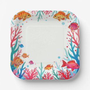 Vibrant Tropical Fish Coral Ocean Colourful Ocea Paper Plate