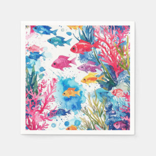 Vibrant Tropical Fish Watercolor Sea Life Pattern Napkin