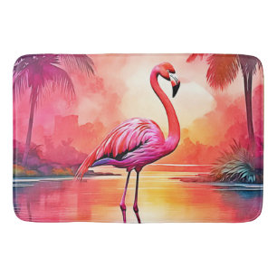 Vibrant Tropical Flamingo Glow Design Bath Mat