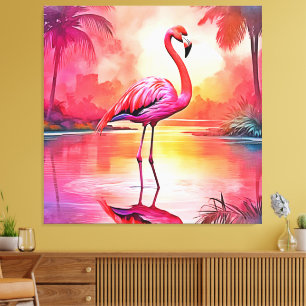 Vibrant Tropical Flamingo Glow Design Canvas Print