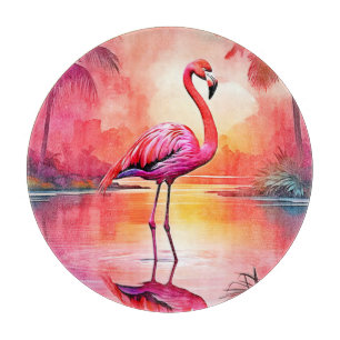 Vibrant Tropical Flamingo Glow Design Cutting Board