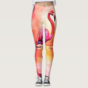 Vibrant Tropical Flamingo Glow Design Leggings